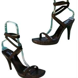 Donald Pliner Expresso Leather Gator Shoe New Double Wrap Ankle Strap NWT $275